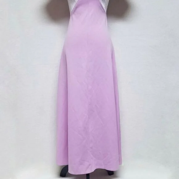 Vintage 1960s Lilac Swiss Dot Handmade Short Sleeve Tie Waist Maxi Dress S - Picture 6 of 13